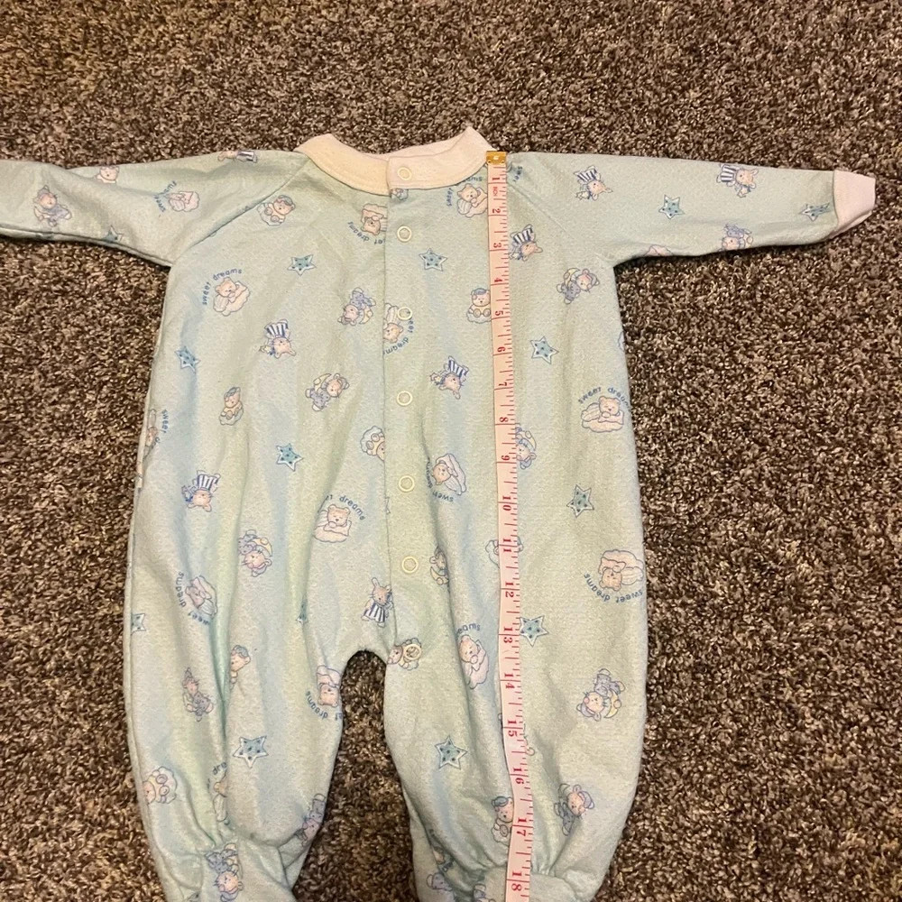 Vintage Babygro Pajamas Sleeper Blue Teddy Bear Lightweight‎ Medium USA Made